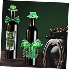 2 Sets St. Patrick's Day Wine Bottle Decors, Mini Green Hat and Green Glitter