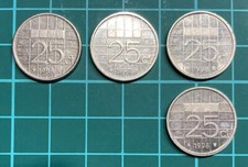 4 Oude Nederlandse Munten - 25 Cent - Jaartallen in omschrijving