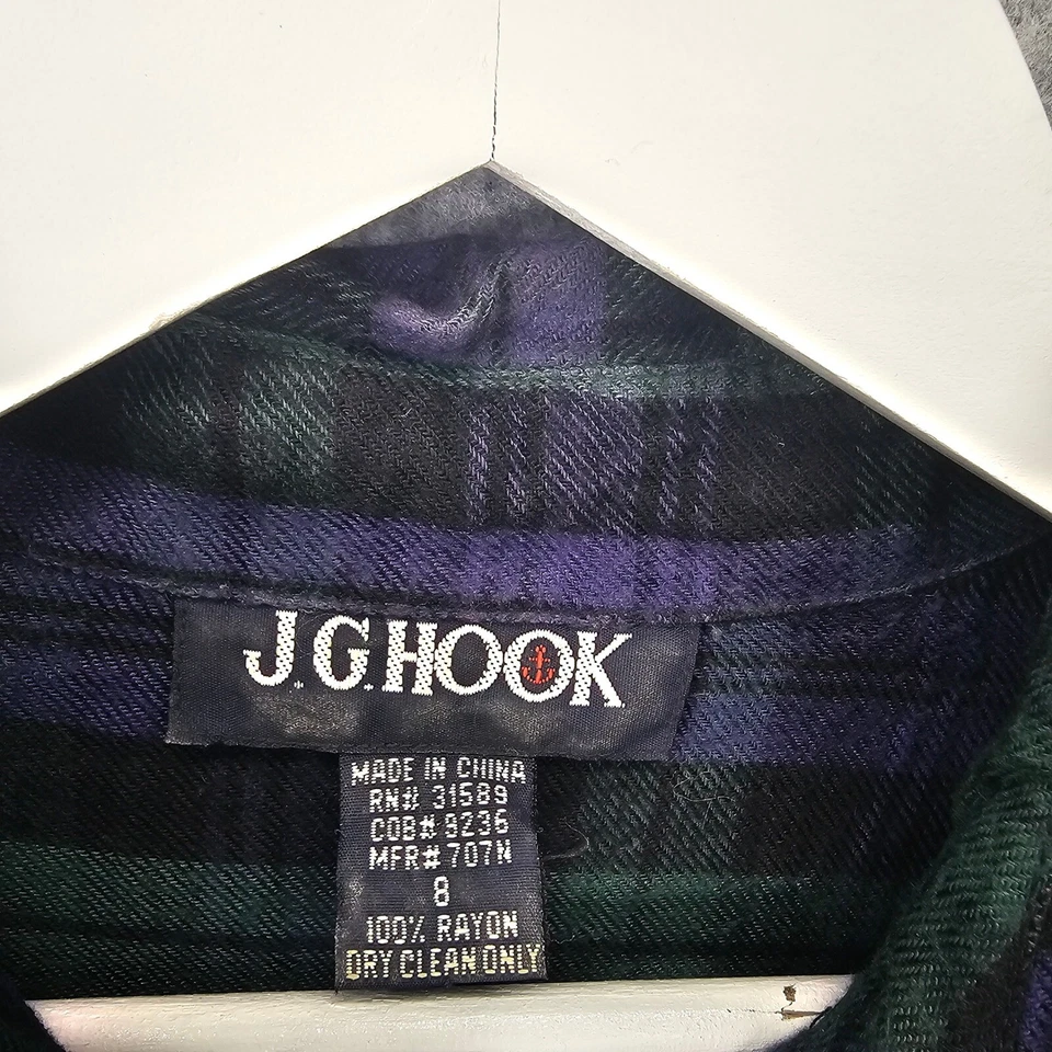 复古格子格子衬衫连衣裙女式 M 绿色 Maxi Grunge Academia 工作 JG HOOK — 第 3/4 张图片