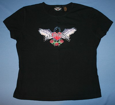 Harley Davidson Womens Graphic T-shirt L Black Rhinestones