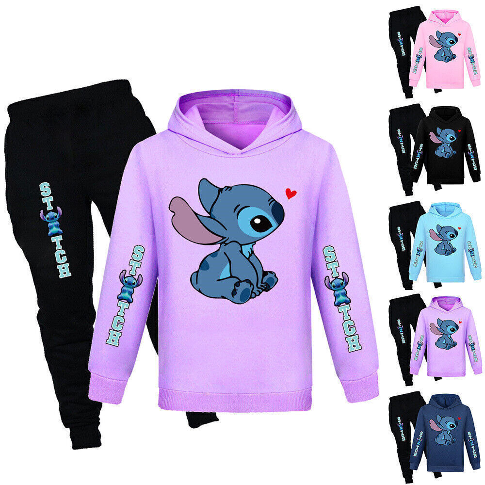 Kinder Herz Stitch Trainingsanzug Mädchen Kapuzenpullover Hoodie Jogginghose