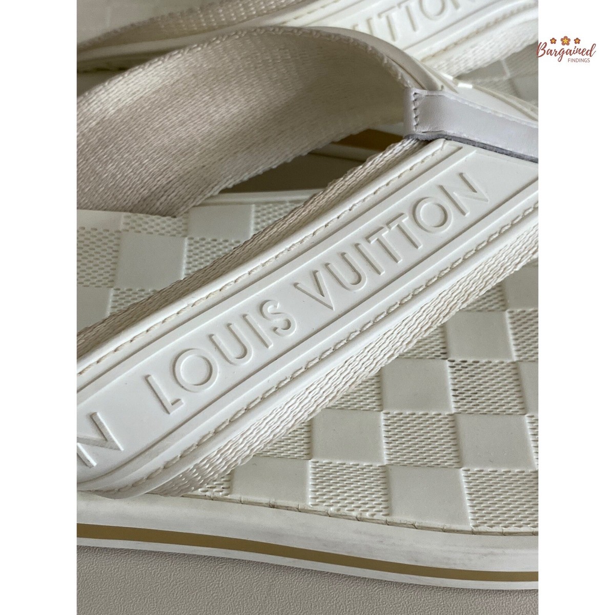 Authentic Louis Vuitton Ivory Damier Line Rubber Flat Flip