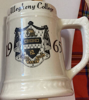 Allegheny College 1965 Beer Mug Stein Ceramic 5.75T Mouth 3D White Marion  | eBay