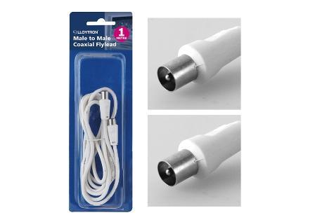 Lloytron A2201 Antena Coaxial TV Coaxial Flylead 9,5 mm 1m Blanco Enchufe - Imagen 1 de 1