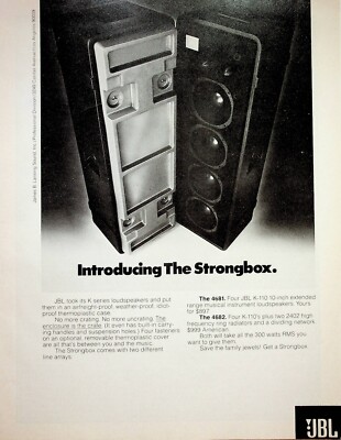 1976 JBL Strongbox Loud Speakers 4681 & 4682 - Vintage Print Advertisement