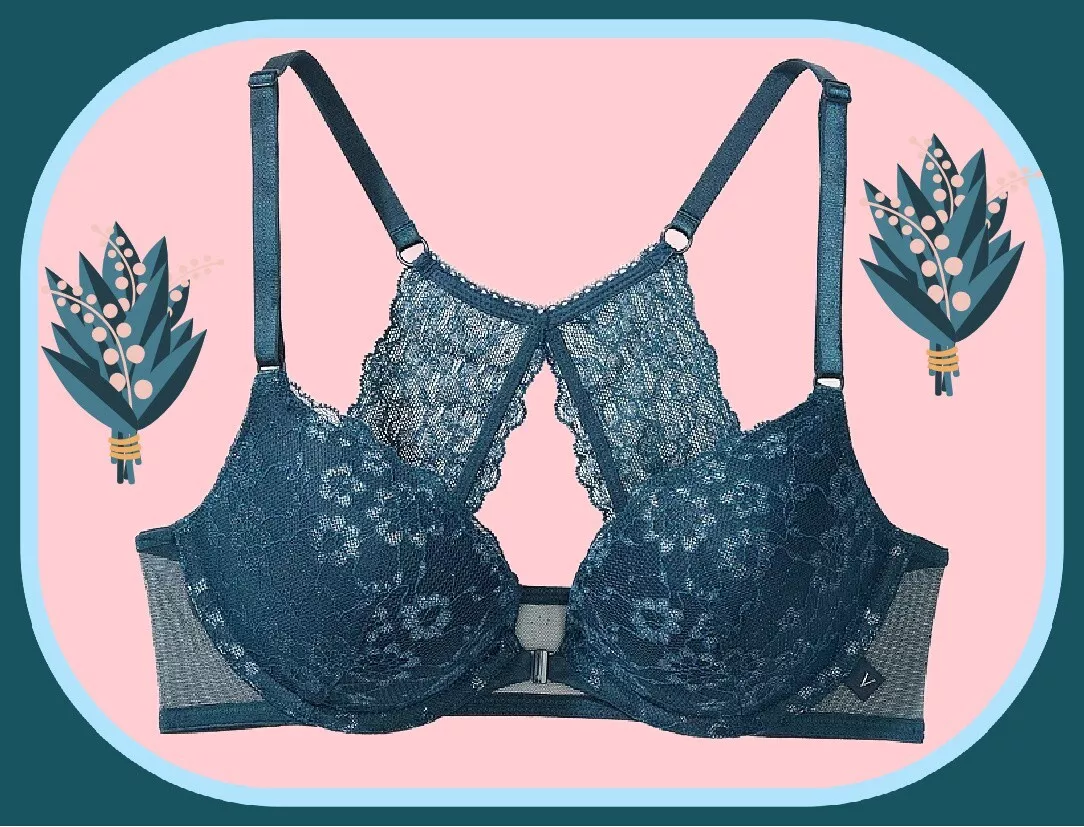 40C TEAL SHINE Lace Front Close Extreme Lift Victorias Secret Plunge PU UW  Bra