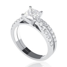 Solitaire 14K White Gold Princess Cut Diamond Engagement Ring Set 1.40 CT D/VS2