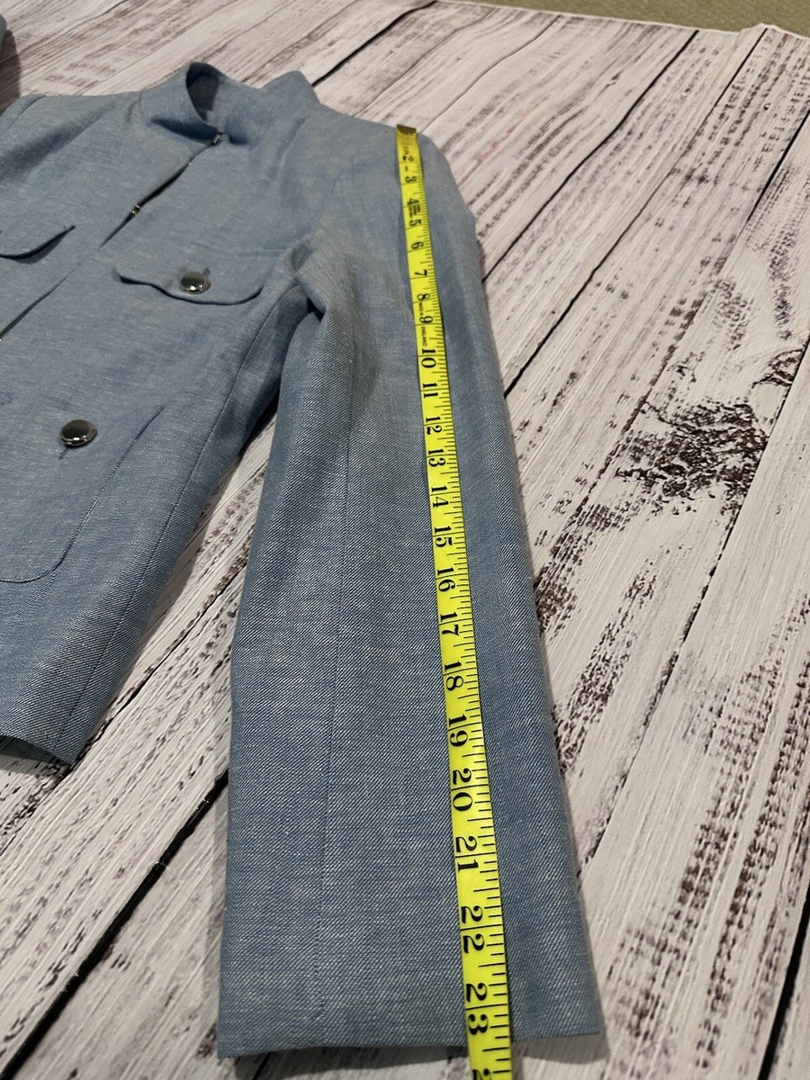 ZARA WOMAN BLUE HIGH COLLAR COTTON/LINEN BLAZER JACKET SIZE