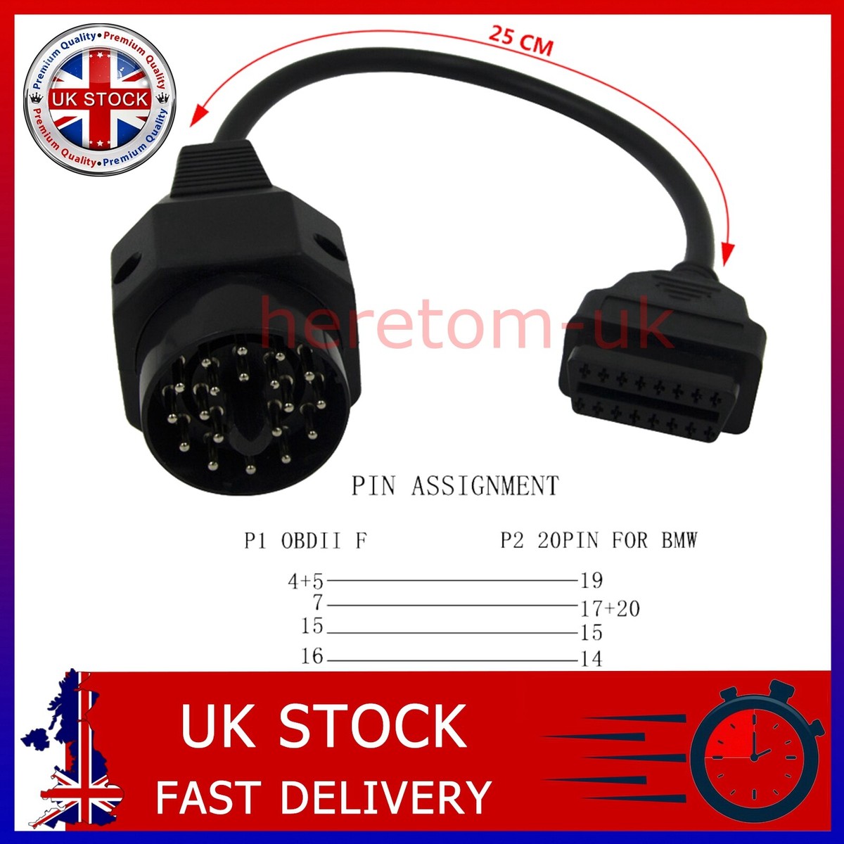 VOBOR OBD2 Adapter Für BMW - 20 Pin Auf 16 Pin Adapterkabel Für Diagnosegeräte