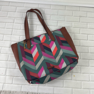 Fossil Purse Hand Bag Fiona Large Chevron Multi Color Geometric Leather