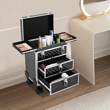 Professional Makeup Case Rolling Cosmetology Case with Sliding Drawers Black US