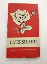 Boxed Eversharp Steak Knife Set Vintage Faux Antler Bone MCM Gift Set EUC