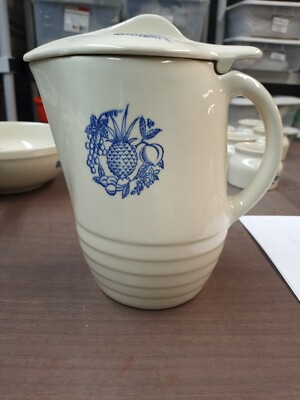 Vintage Oxford Ware (unmarked) Stone Cream & Blue Pitcher MADE IN