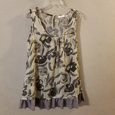 Blue Bird Womens Green Floral Lightweight Sleeveless Tunic/Dress Ruffle Medium