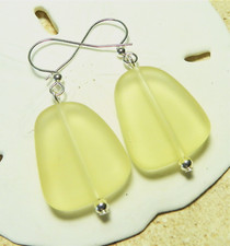 LIGHT YELLOW Cultured sea glass Handmade with silver drop earrings 1-1/8 in L