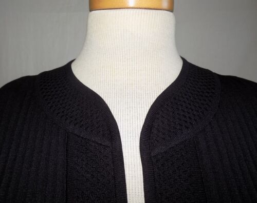 Misook Damen schwarz Rippstrick mit Häkelborte vorne offen lange Staubmantel Jacke 3X - Bild 4 von 8