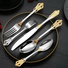 Luxury Royal 30 Pcs Silverware Set, Premium 304 Stainless Steel. (Gold & Silver)