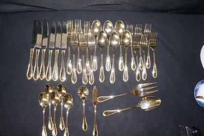 33 Pcs Farberware Breeze Gold Flatware Gold Electroplate Spoons Forks Knives