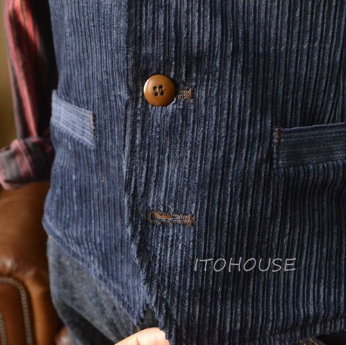 ITOHOUSE Mr.Ford Indigo-Dyed Corduroy and WABASH Fabric Vest - Picture 3 of 11