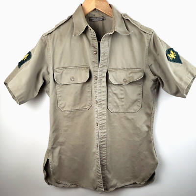 Vintage 40s US ARMY Military Khaki Uniform Stand Up Collar Shirt 