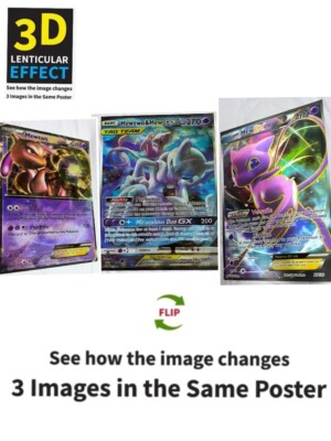 Pokémon-MEW, MEWTWO-3D Poster 3D Lenticular Flip Effect,3 In One