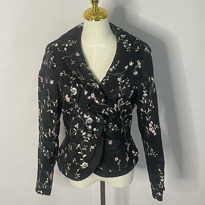 NABI embroidered floral cropped 3 button blazer women s Size M whimsigoth fairy