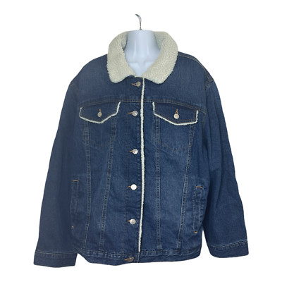 Women's Jean Jacket 1X Plus Size Fully Sherpa Lined Misses Time and Tru NWT