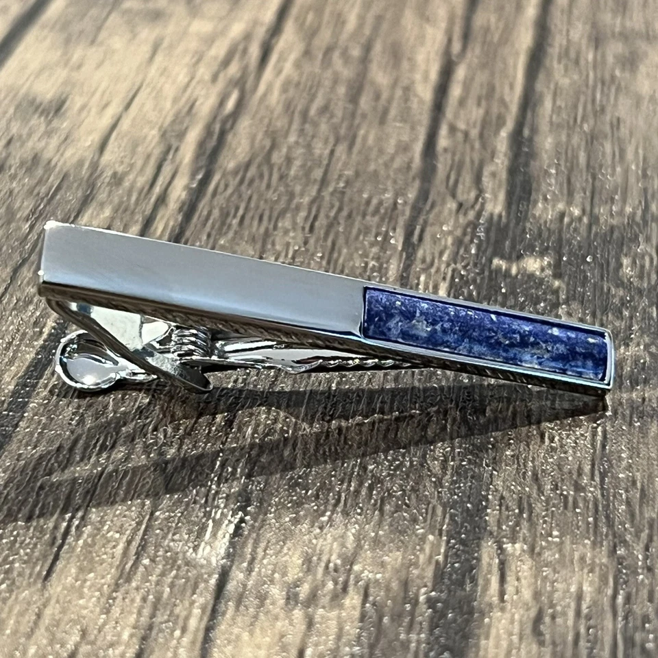 Clip de corbata de lapislázuli para hombre cumpleaños boda regalo barra de corbata Foto 4 de 4