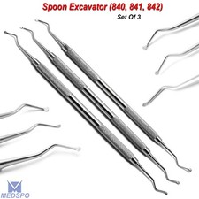 Dental Restorative Spoon Excavator Set of 3 Double Ended Surgical Instruments CE