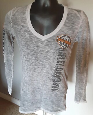 Harley Davidson Top Women's Small GRAY Acid Wash Frieze O'Fallon, IL 