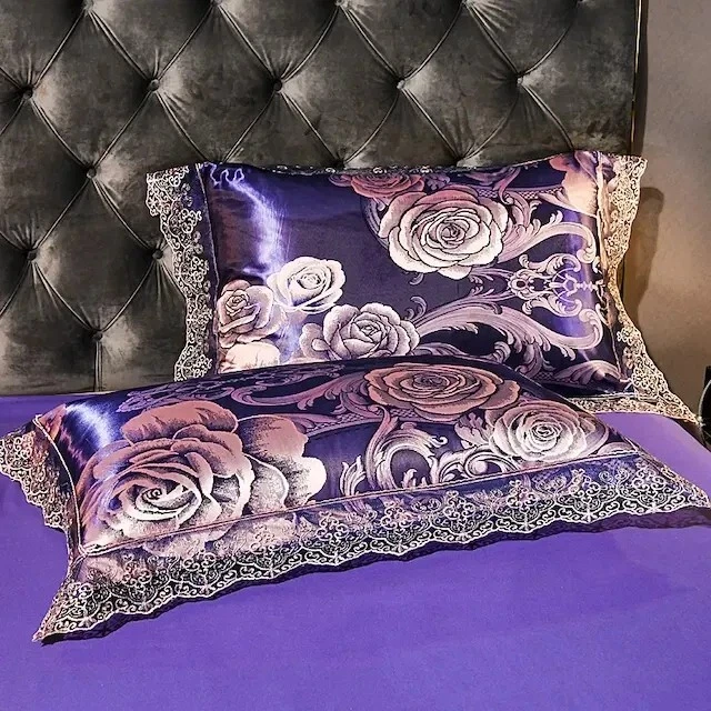Ornate Amethyst Gem Silky Satin Jacquard Quilt Cover Bedding Set with Bed Skirt - Image 3 of 4