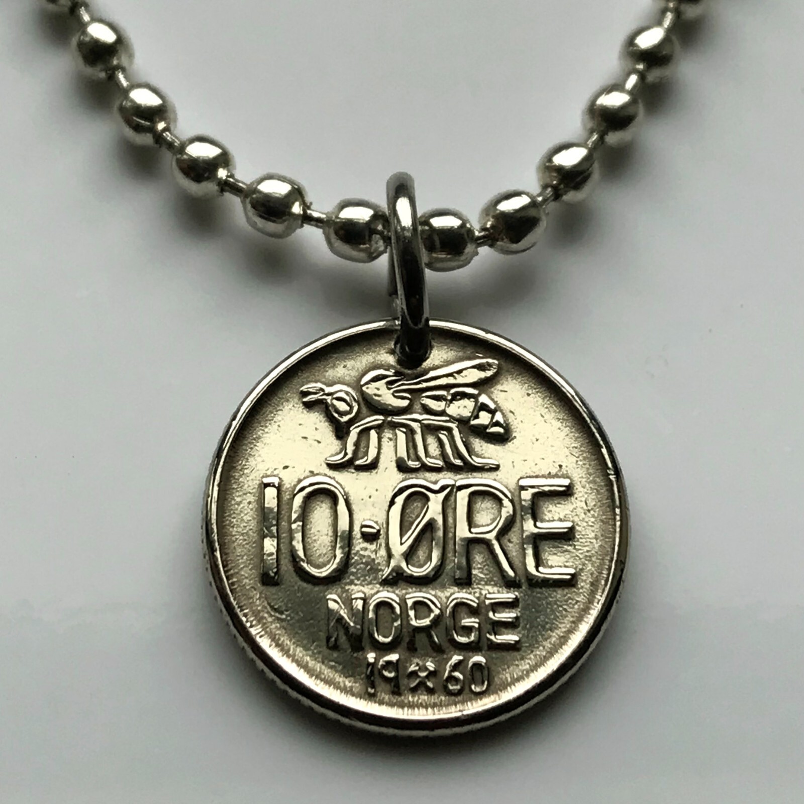 Norwegian Honey Bee 10 Ore Coin Pendant Oslo Bergen Norge Nynorsk
