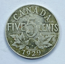 1929 - Canada ~ 5 Cents - NICKEL - King George V - KM# 29 FREE SHIPPING 