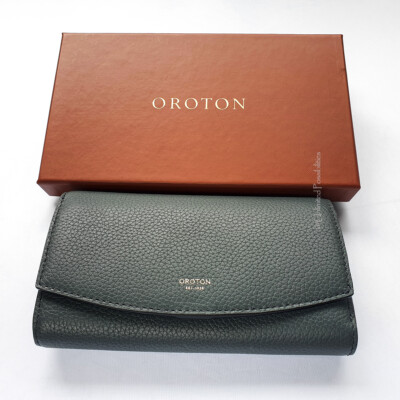 NEW OROTON Atlas Soft Fold Zip Leather Wallet Clutch Charcoal