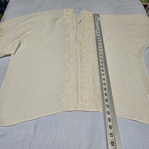 Renzo+Kai V Neck Embroidered Kimono Top Blouse Women Size XS Oversized Silk - Picture 8 of 14
