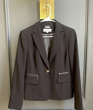 Calvin Klein Women's Black Blazer Jacket Size 6 with One Button Zip Pockets