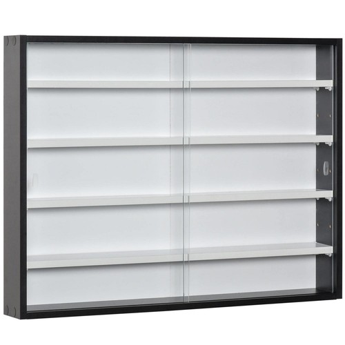 HOMCOM 5-Tier Wall Display Shelf Unit Cabinet w/ Shelves Glass Doors Black/White - Picture 2 of 11