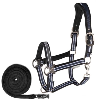 Pferde Halfter + Strick Set Athletic unterlegt Genick anatomisch schwarz VB+WB