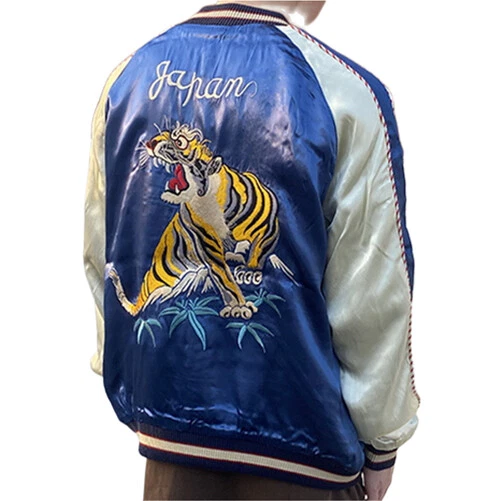 Mens Souvenir Jacket Sukajan Japanese Pattern Embroidery Tiger