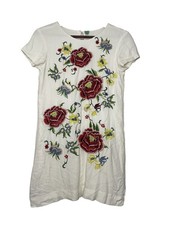 Farm Rio Short Sleeve Mini Dress Womens Xsmall Floral Embroidered Shift Casual