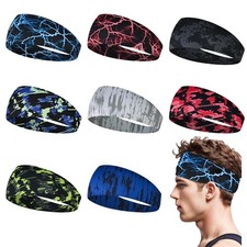 Sports Headband Pack - 9 Wide Sweatbands for Men's Running, Cycling, Football...