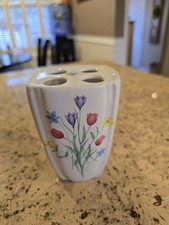 Debbie Mumm Ceramic Toothbrush Holder Floral Multicolor Bathroom Decor