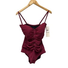 Profile by Gottex Shirred Front One Piece Swimsuit Merlot Size US 16 NWT