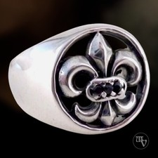 Starker Herren Silberring mit Französischer Lilie Fleur de Lys 925 Silber Gr. 61