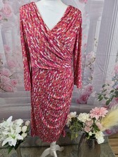 Gina Bacconi Magenta Pink Abstract Ruched Wrap Midi Dress - Size UK 16