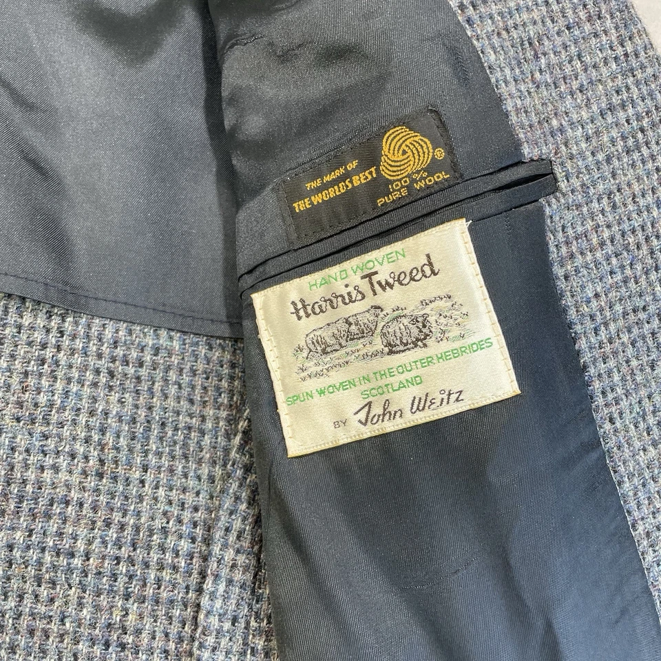 Винтажный Harris твидовый блейзер куртка размер 44 серый шерсти Шотландии John Weitz дерева - Изображение 3 из 4