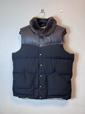 Penfield Trailwear Rockwool Down Vest Mens Shearling Collar Leather Yoke Black
