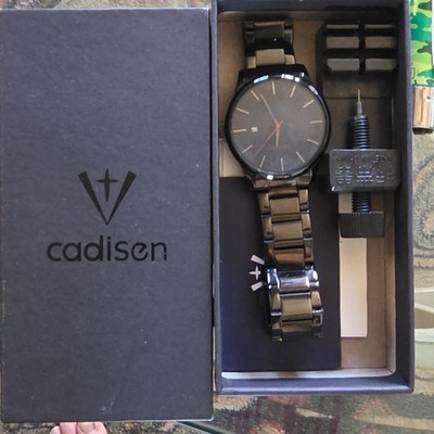 Cadisen Men's Analog Quartz Wristwatch Black Dial Metal Bracelet w/ Box