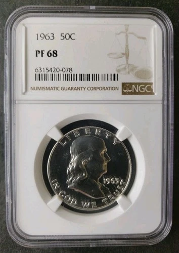1963 Proof 50c Franklin Silver Half Dollar NGC PF68
