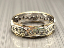 Vintage 9ct White & Yellow Gold cz Eternity Wedding Band, Size L 1/2
